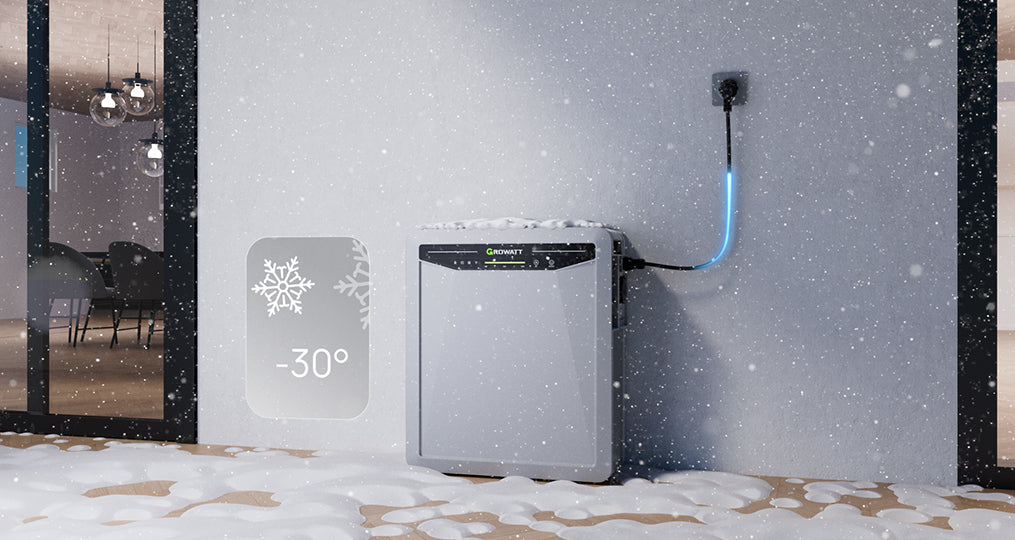 Growatt AURA5000 buiten in de sneeuw, IP66