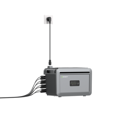 Growatt NEXA 2000 aangesloten op een gewoon stopcontact met zonnepaneelkabels